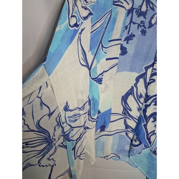 One by Onedder Women's Blue Palm Floral Kimono Cover Up Sz OS Beachy Resort Boho - Picture 4 of 15